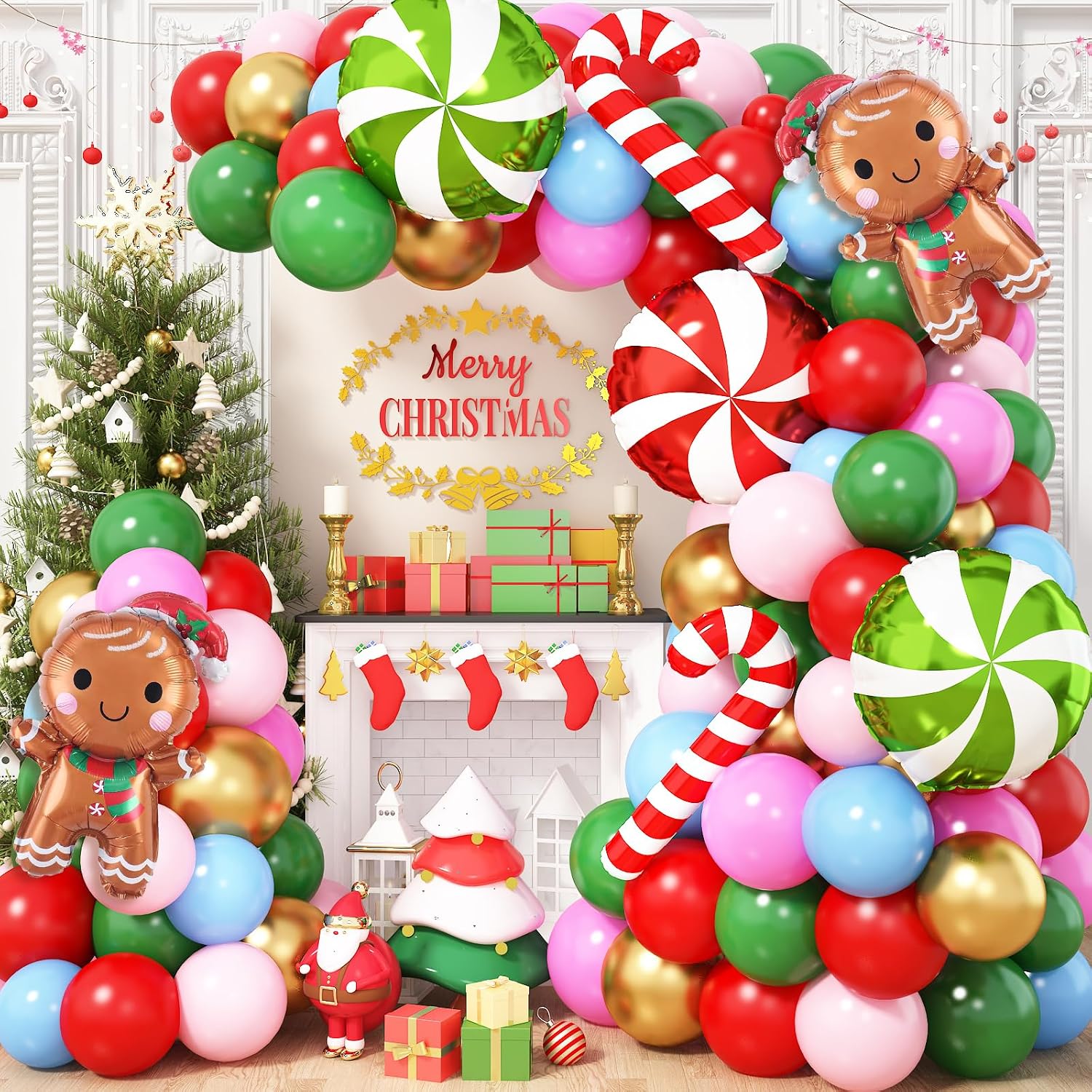 Balloon Arch Kit - クリスマスバルーンガーランドアーチキット 113個入り クリスマスバルーンアーチ ピンク ブルー レッド