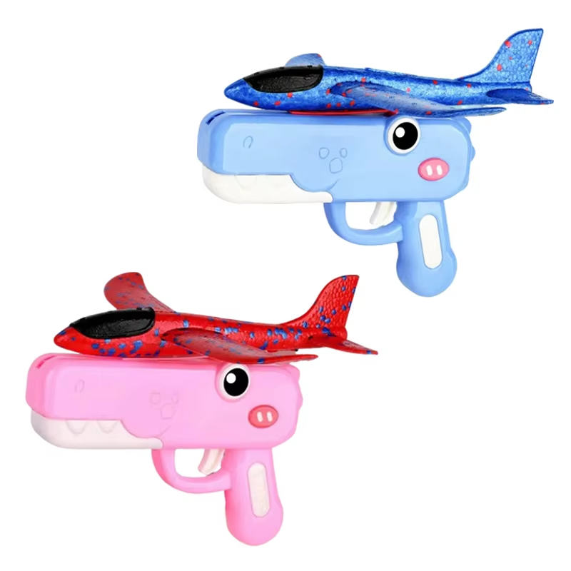 Event Launch Party - かわいい恐竜型発射フォーム航空機おもちゃ銃、ワンクリック発射、屋内・屋外使用可能、青とピンクの飛行機オプションあり