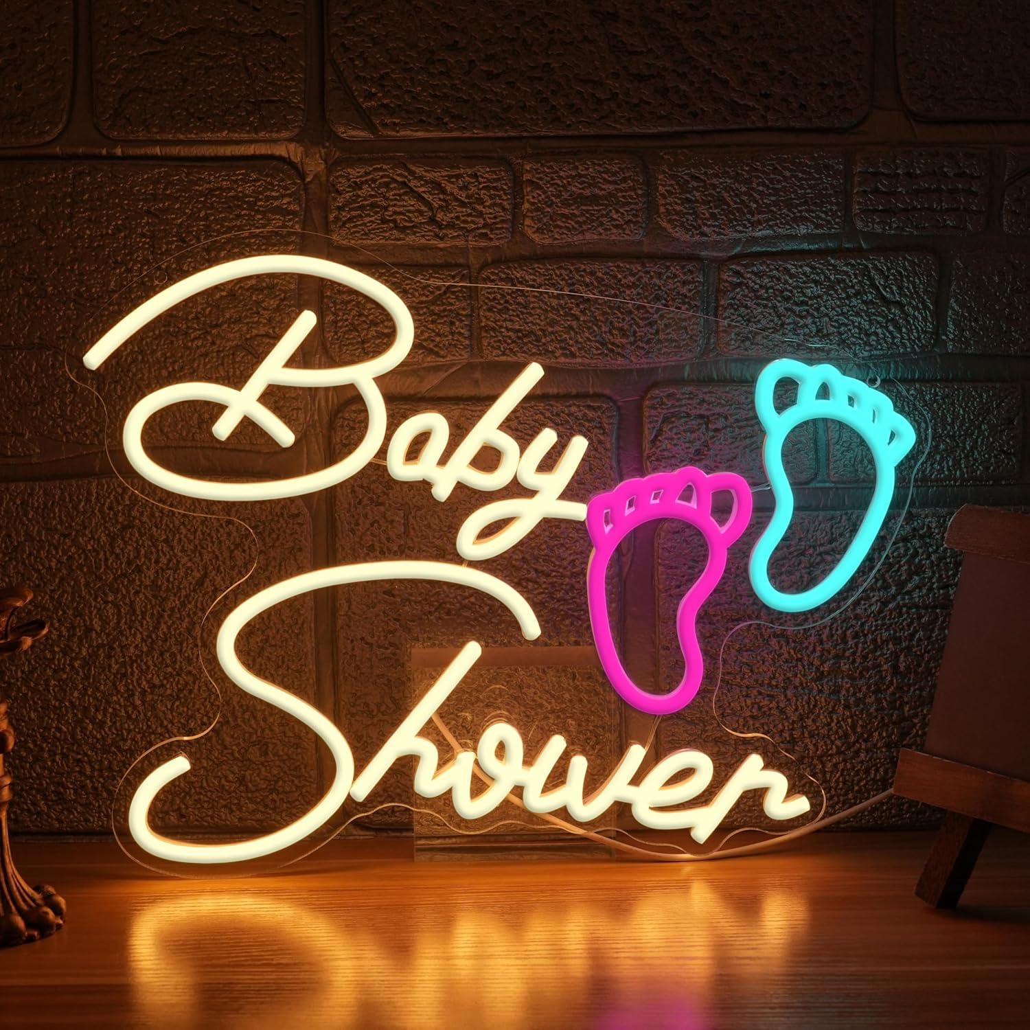 Neon Sign Party - ベビーシャワーネオンサイン「Oh Baby」USB調光式LEDネオンライト、ギフト、バスルーム、サロン、子供部屋、お名前入りシャワーパーティーデコレーションに