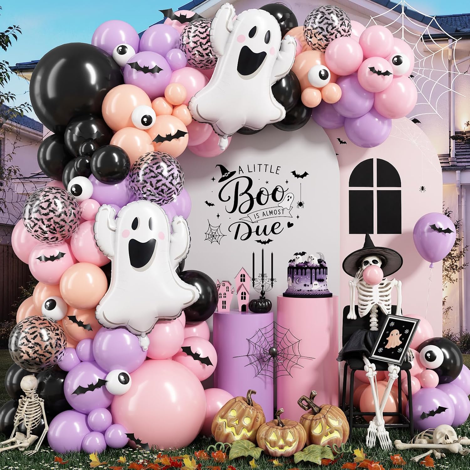 Balloon Arch Kit - ハロウィンバルーンガーランドアーチキット（3Dコウモリステッカー、ゴーストバルーン付き）