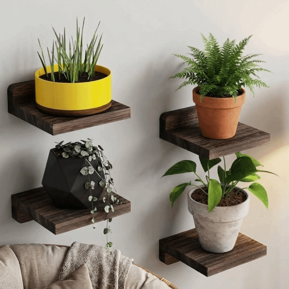 4 個の木製小さなフローティング棚シンプルな装飾壁掛け棚素朴 - Flower Wall Panel のレビューと価格