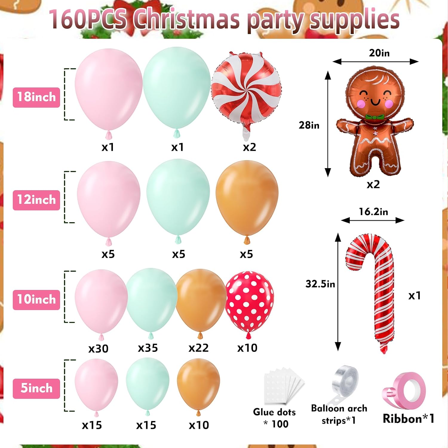 160個入りクリスマスバルーンアーチガーランドキット、クリス - Balloon Arch Kit のレビューと価格