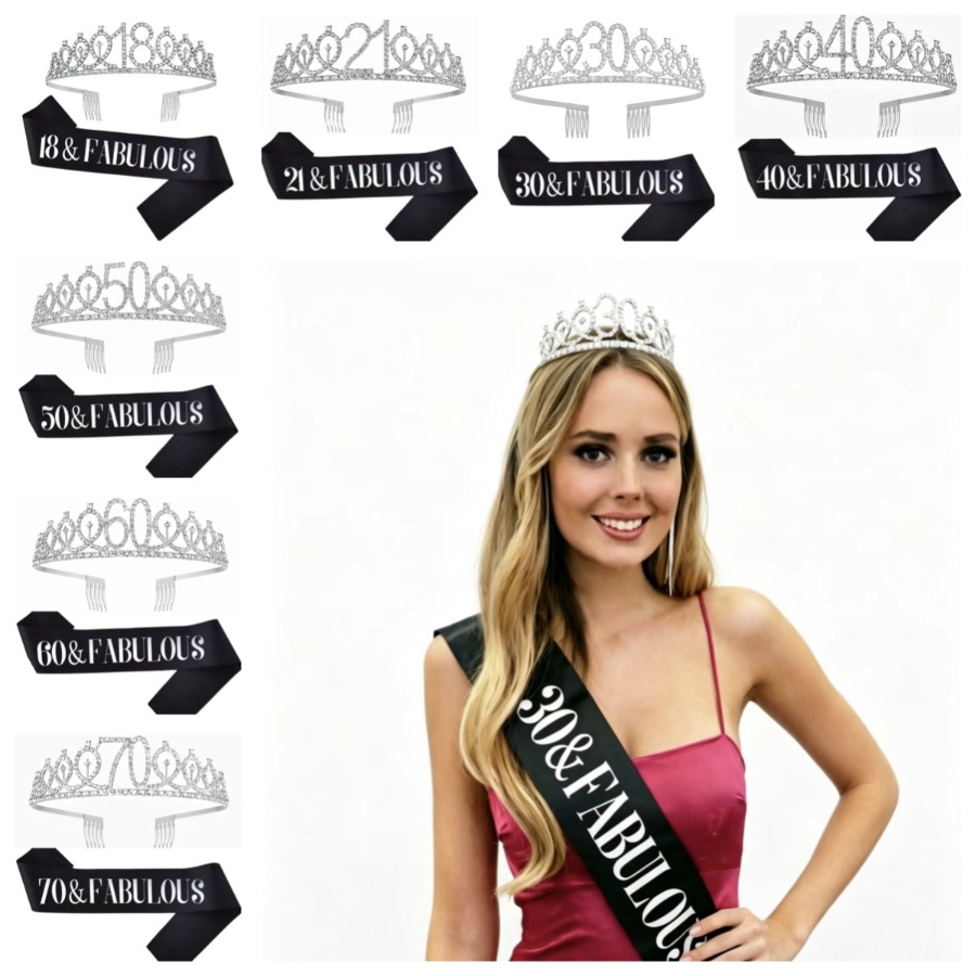 グリッターシルバーバースデーティアラクラウンサッシュ女性女の - Birthday Sash Glitter のレビューと価格