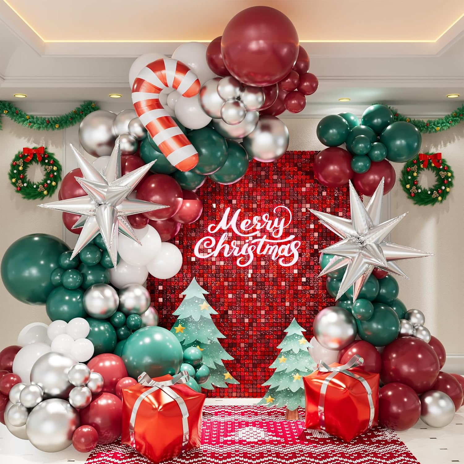 クリスマスバルーンガーランドアーチキット（赤、緑、白、シルバ - Balloon Arch Kit のレビューと価格