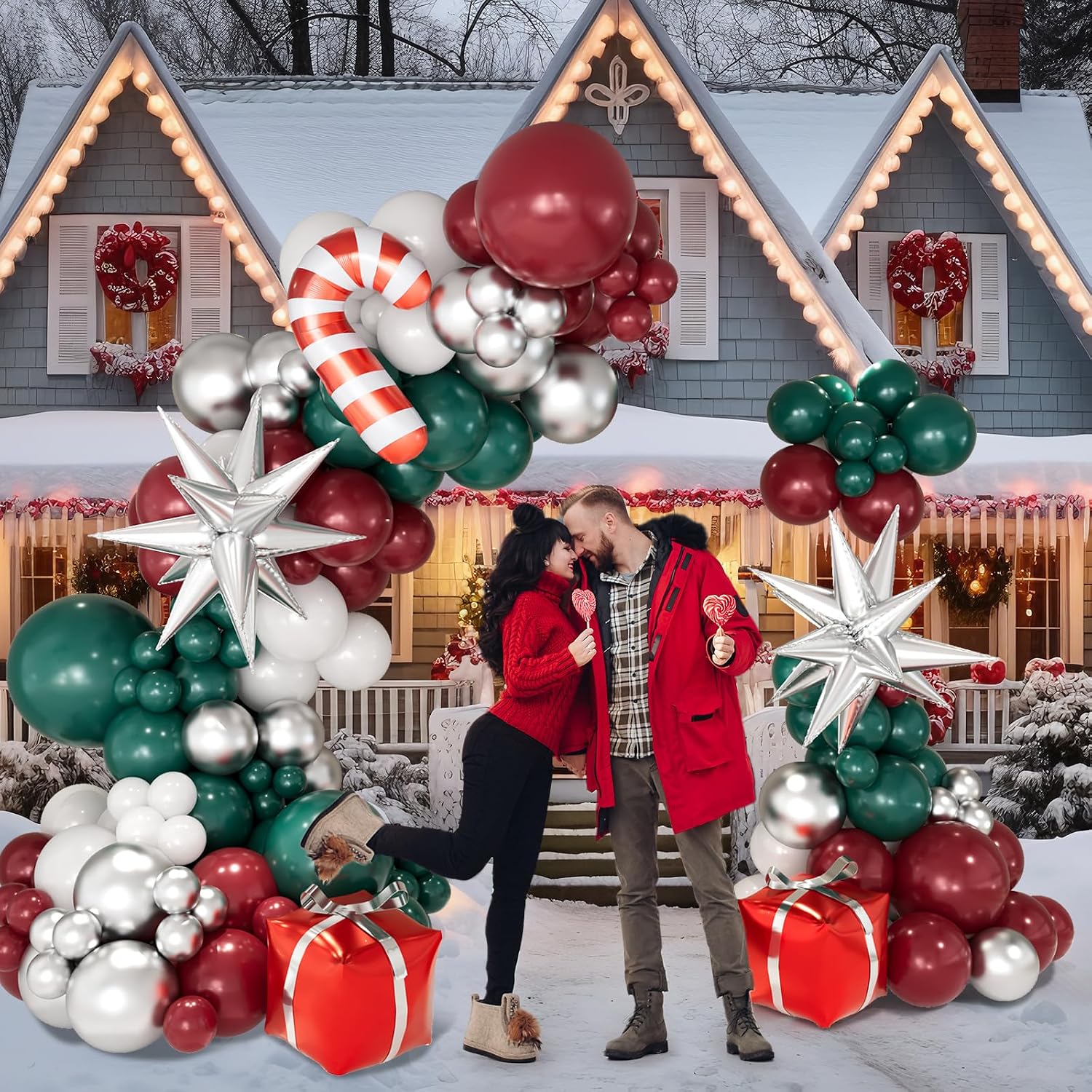 クリスマスバルーンガーランドアーチキット（赤、緑、白、シルバ - Balloon Arch Kit のレビューと価格
