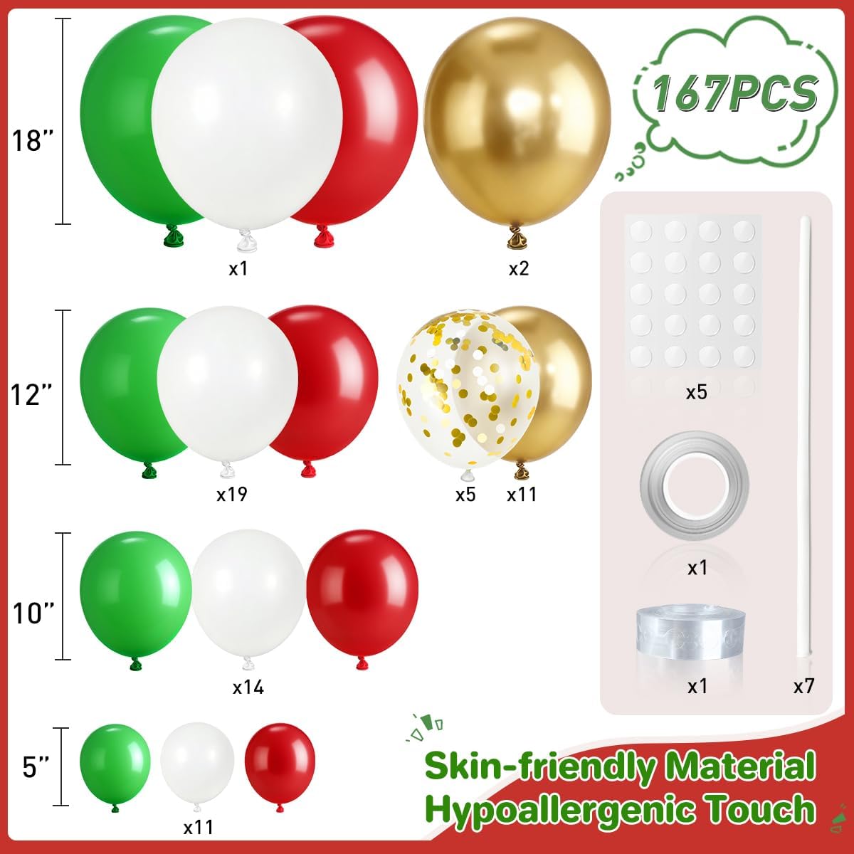 赤、白、緑、金のバルーンアーチキット。167個入り。クリスマ - Balloon Arch Kit のレビューと価格