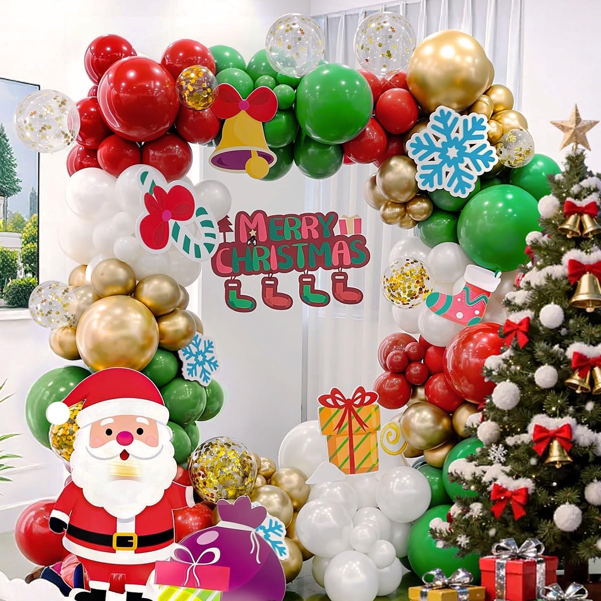 赤、白、緑、金のバルーンアーチキット。167個入り。クリスマ - Balloon Arch Kit のレビューと価格