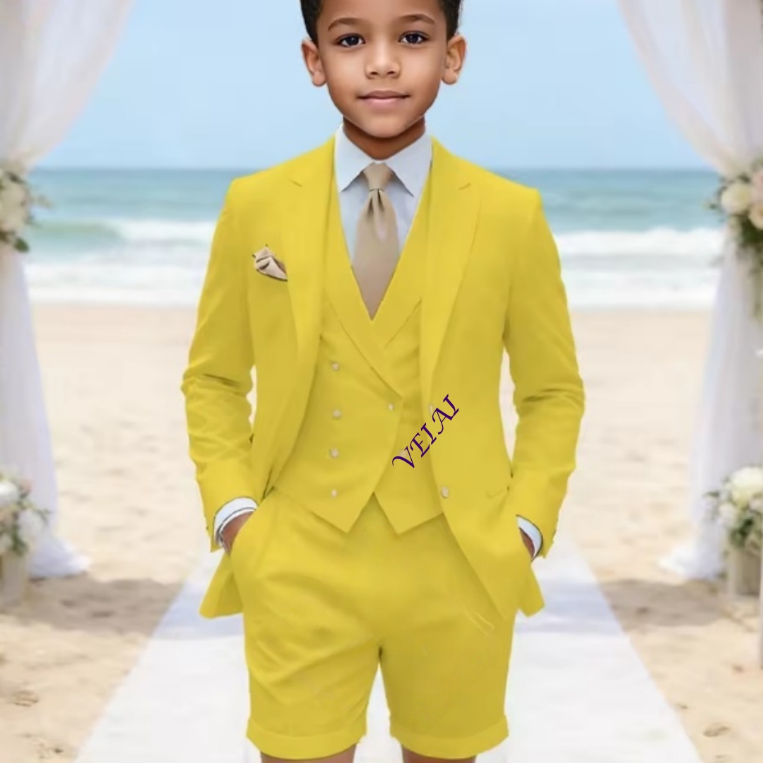男の子用、カスタムメイドのクラシックな3ピースリネンスーツ。 - Event & Party Supply Photos のレビューと価格
