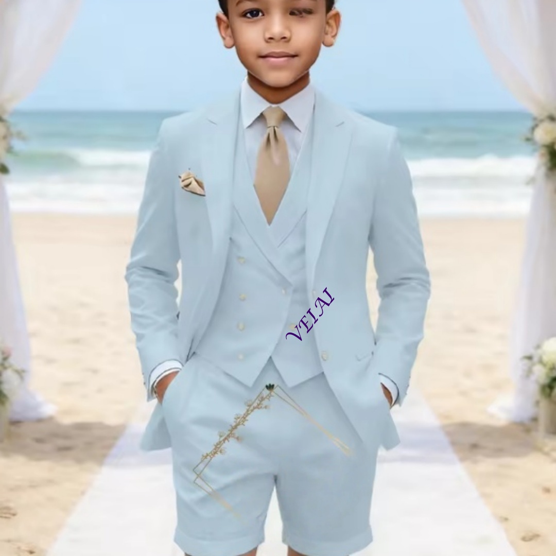 男の子用、カスタムメイドのクラシックな3ピースリネンスーツ。 - Event & Party Supply Photos のレビューと価格