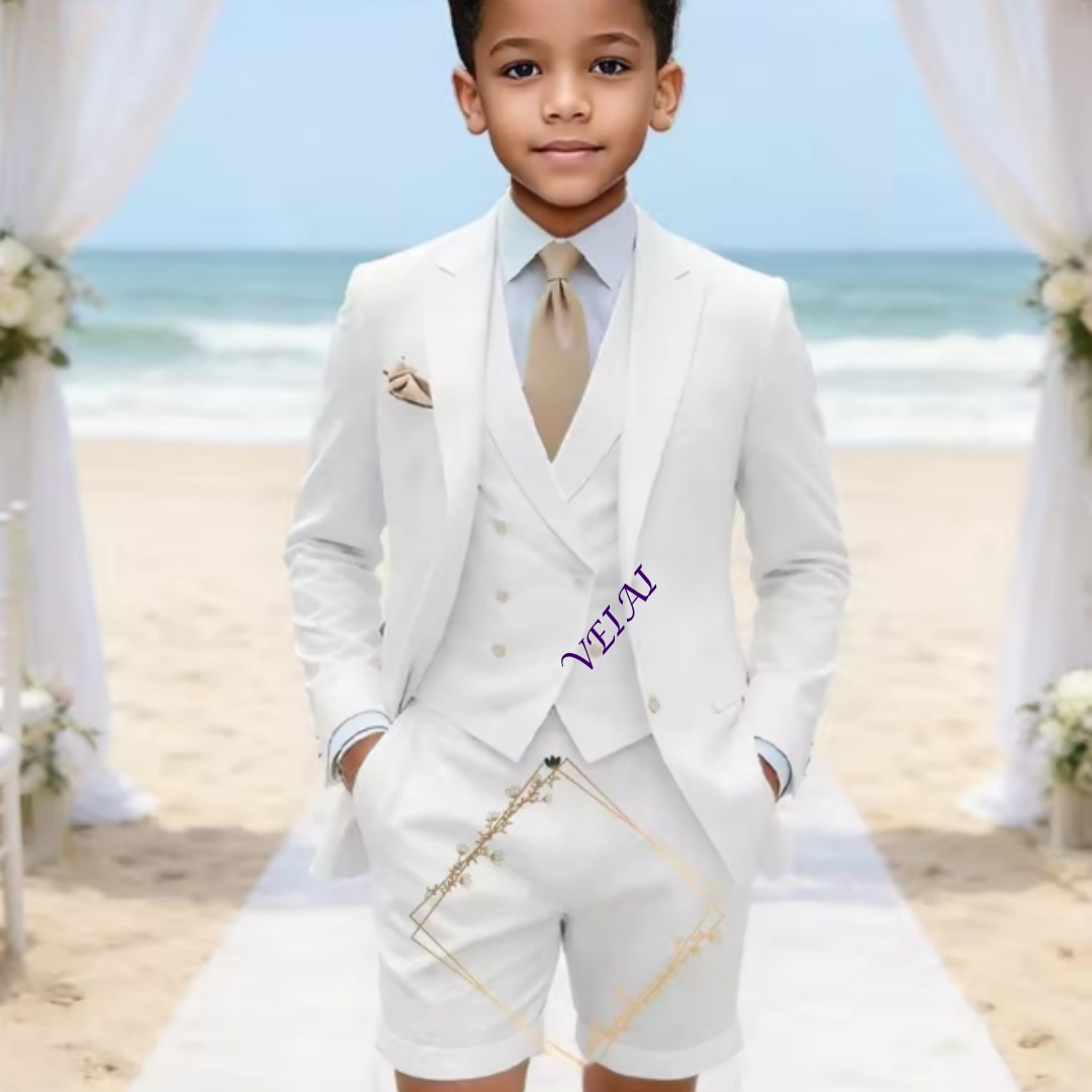男の子用、カスタムメイドのクラシックな3ピースリネンスーツ。 - Event & Party Supply Photos のレビューと価格