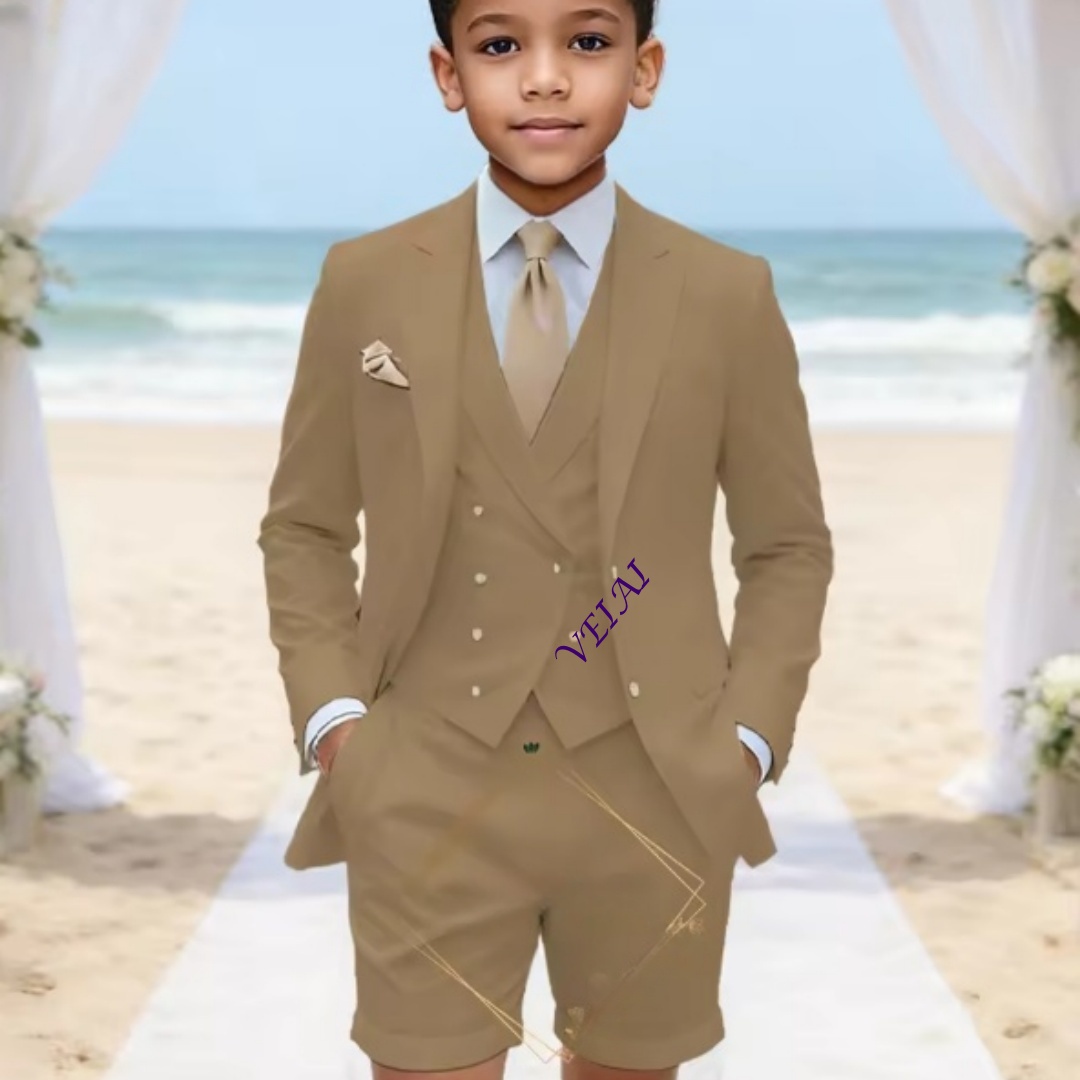 男の子用、カスタムメイドのクラシックな3ピースリネンスーツ。 - Event & Party Supply Photos のレビューと価格