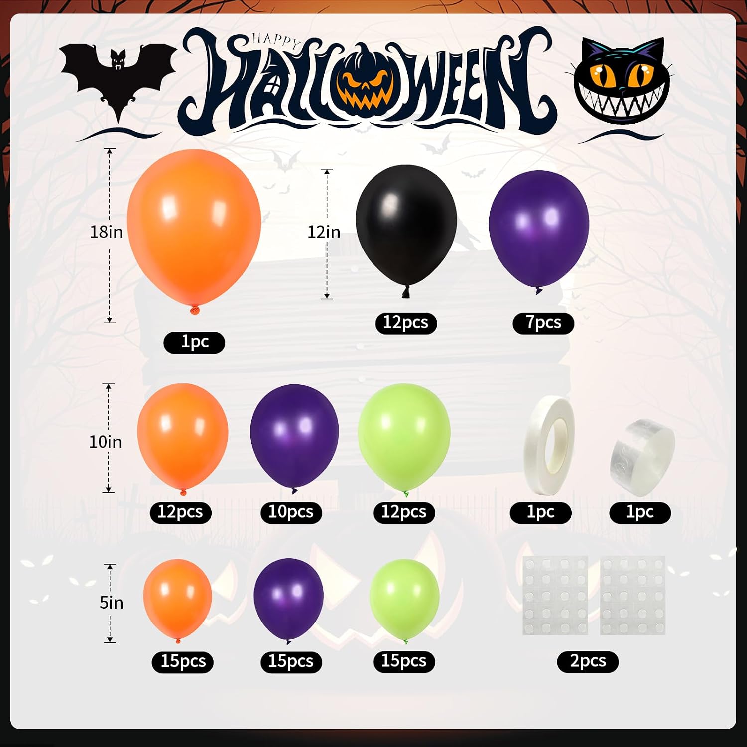 ハロウィンバルーンガーランドアーチキット、オレンジ、グリーン - Balloon Arch Kit のレビューと価格