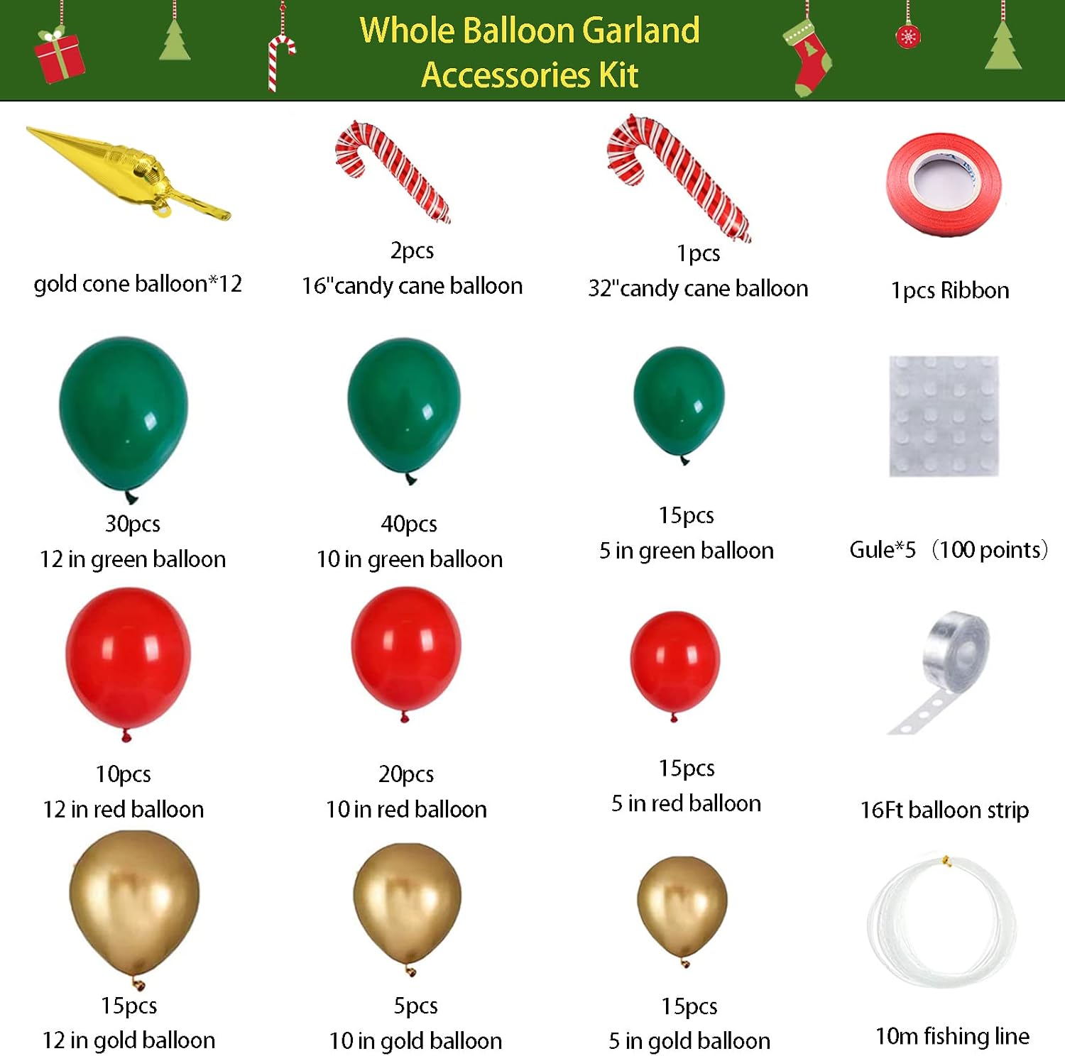 クリスマスパーティーデコレーション用のクリスマスバルーンガー - Balloon Arch Kit のレビューと価格